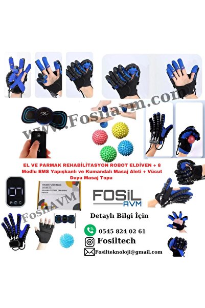 FOSILAVM El ve parmak rehabilitasyon robot eldiven + 8 modlu taşınabilir masaj aleti