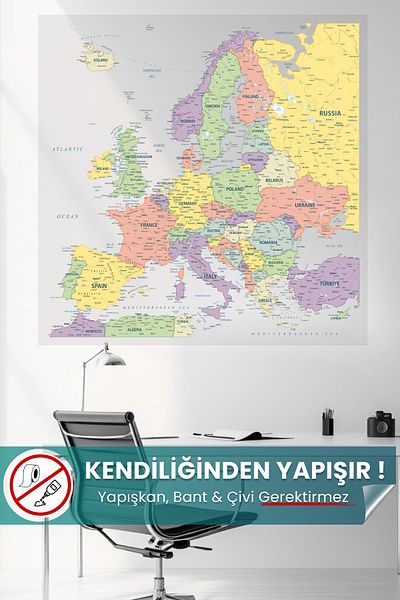 Pi Papers Europe Continent Map, Practical Smart Paper Holding with Static Electrification, Magic Paper