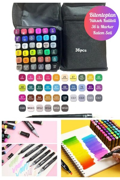 BiTon Toptan Set of 36 Double Tatraled Marker Pens Art Architecture and Graph...