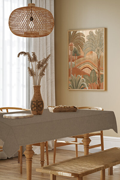 MARİTSA مفرش طاولة مخملي بني فاتح - مفرش طاولة بدون تلامس (مقاوم للبقع والتشا...