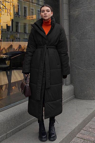 Madmext Černý dámský kabát Long Puffer MG1397