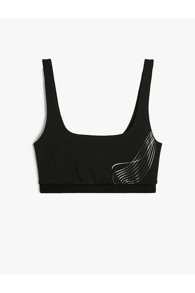 Koton Halbes Tanktop mit sportlichem Print und detailliertem Slim Fit U-Kragen