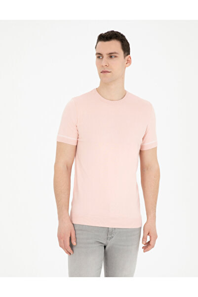 Pierre Cardin Ανοιχτό ροζ πλεκτό μπλουζάκι με λεπτή εφαρμογή και λαιμόκοψη 50...