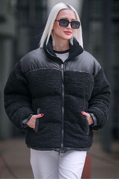 Madmext Palton negru de pluș supradimensionat Mg1371