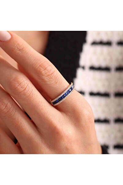 Sembol Gold Yarım Tur Altın Yüzük Sapphire