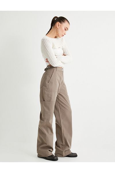 Koton Wide Leg Trousers High Waist Pocket Detail