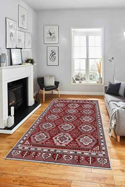 Viyana Home Dijital Baskılı Kaymaz Etnik Klasik Kilim Model Yıkanabilir Yollu...
