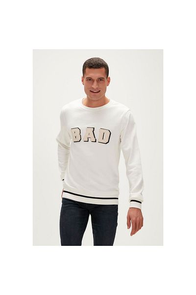 Bad Bear Felt White Men's Crewneck Sweatshirt 23.02.12.013-C04