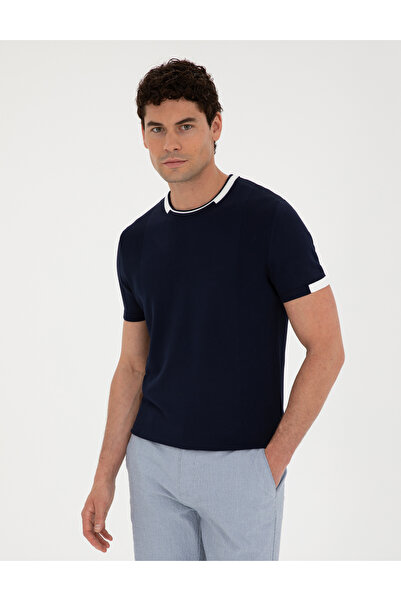 Pierre Cardin Тъмносиня прилепваща блуза с обло деколте 50287449-VR033