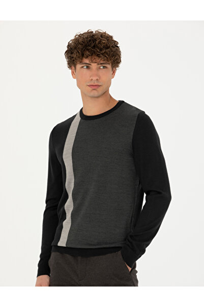 Pierre Cardin Siyah Slim Fit Bisiklet Yaka Yün Karışımlı Triko Kazak 50278089-VR046