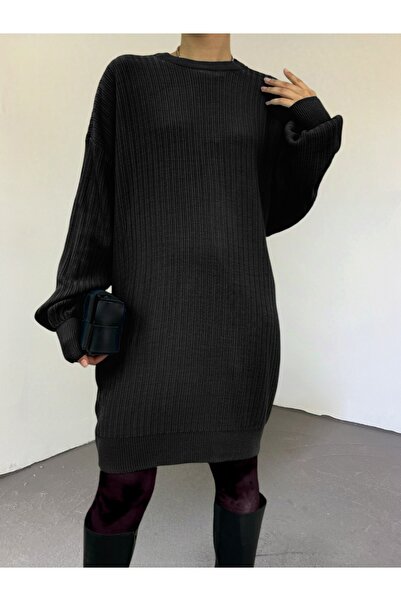 Modamorfo Fekete bordás nyakú kötöttáru tunika