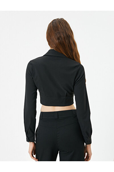 Koton Crop μπλούζα με φερμουάρ, μακρυμάνικη λεπτή εφαρμογή και λεπτομέρεια ραφής