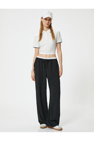 Koton Loose Trousers with Lace-Up Waist Pockets and Double Waist Detail