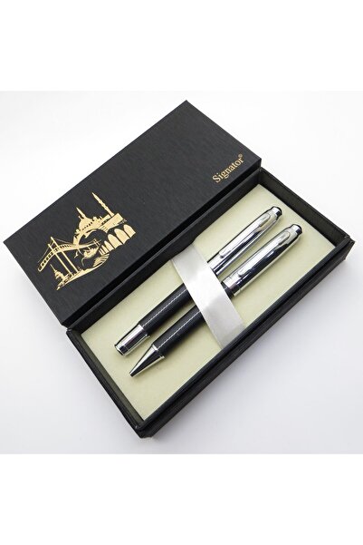 Signator ® S342 Krom Siyah Roller Kalem + Tükenmez Kalem Set | İsme Özel Kale...