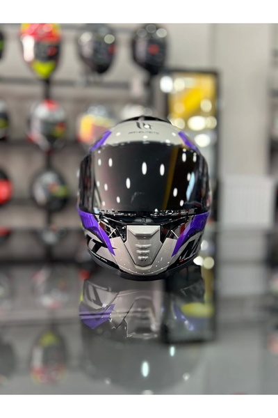 MT Helmets Kask Thunder 4 Sv Valıant B2 Parlak Gri Mor ŞEFFAF VİZÖR