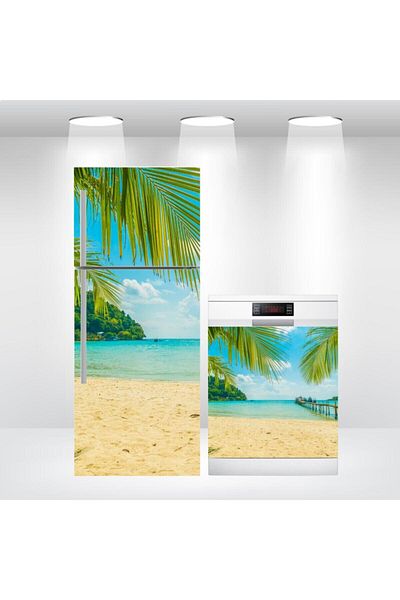 Bigaimaj Capac pentru frigider și mașină de spălat vase Beach - Folie autocolantă adezivă