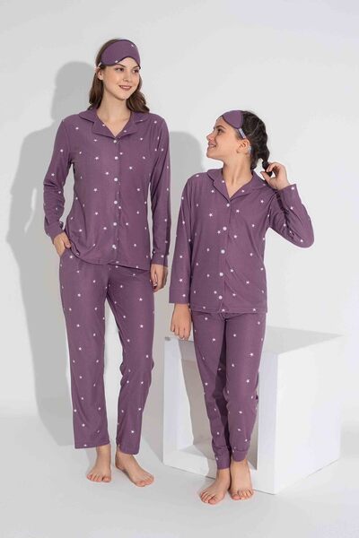 MEBA Set de pijamale de sezon din piele intoarsa cu nasturi in fata pentru femeie mama-fiica (COMBINE YOU DO IT YOURSELF)