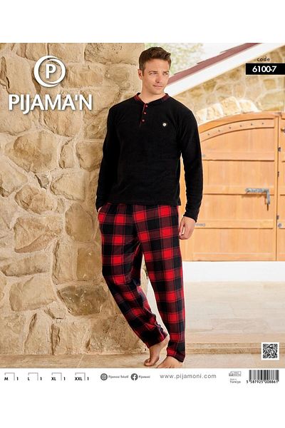 Pijamoni Ανδρικό σετ πιτζάμες με κουμπιά χειμερινό φλις 6100/7 - 1 Τεμάχιο