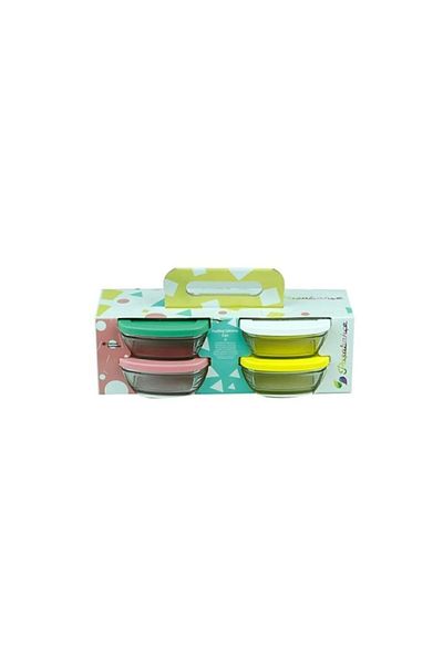 Paşabahçe 96840 Pudding 4-Piece Glass Storage Container - 310 ml