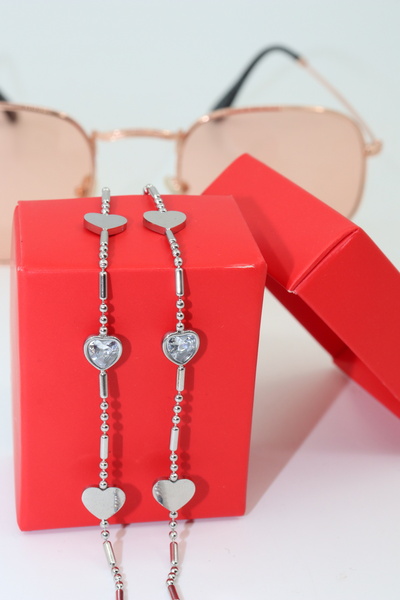 KEEBA Çelik Gümüş. Kristal Taşlı Kadın Gözlük Zinciri. Özel Tasarım Steel. Gö...