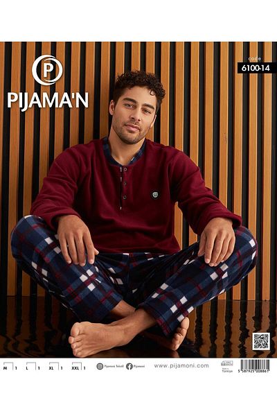 Pijamoni Ανδρικό σετ πιτζάμες με κουμπιά χειμερινού φλις 6100/14 - 1 Τεμάχιο