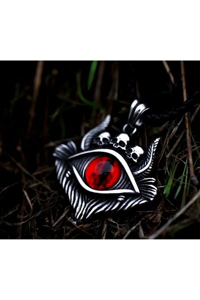 daisybydaisy Red Stainless Steel Dragon Eyed Skull Necklace