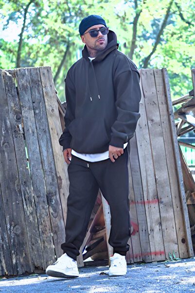 BayBayan Ανδρικό σετ φούτερ με φαρδιά κουκούλα με τσέπη καγκουρό με 3 κλωστές