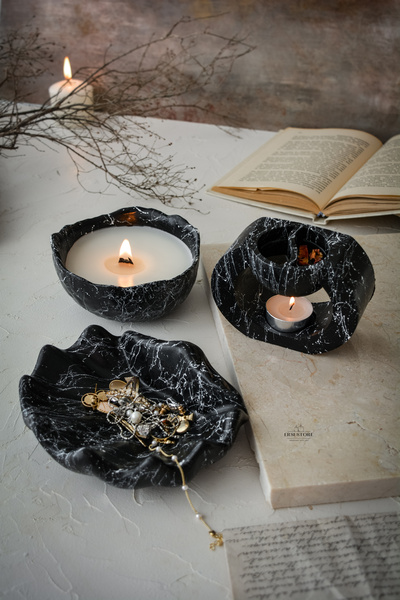 ersu store 3 Parça Özel Tasarım Dekoratif Doğal Soya Wax Obje Buhardanlık Org...