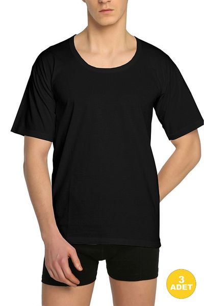 CENNETOĞLU Men's Wide Collar Combed Cotton Undershirt 3 Pack