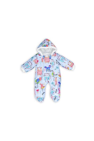 MAİBELLA New Bird and Mouse Printed - Hooded Zippered Winter Baby Jumpsuit