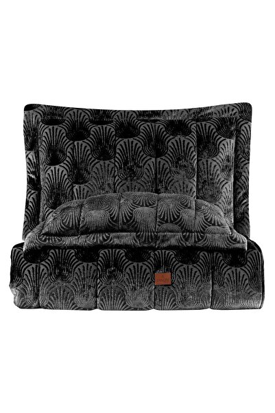 PASIONI Lucianna Jakar Kadife Çift Kişilik Yatak Örtüsü Takımı Siyah