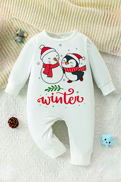 ADABEBEK Winter Written Penguin Printed Style Baby Jumpsuit 23177