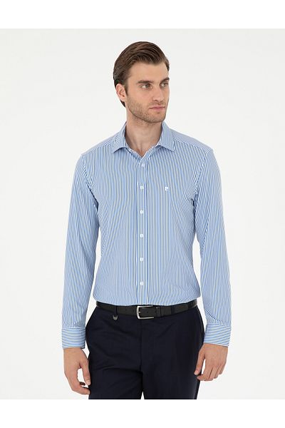 Pierre Cardin Μπλε ριγέ Ex. Slim Fit μακρυμάνικο πουκάμισο 50294171-vr036