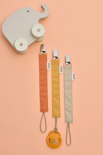 e&f Store Beige, salmon, Mustard Yellow - Set of 3 Certified Cotton Baby Pacifier Chain
