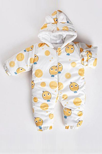 MAİBELLA New Trend Cute Orange Printed Jumpsuit for Baby Girl Boy - Winter Astronaut Jumpsuit with Ears and Zipper