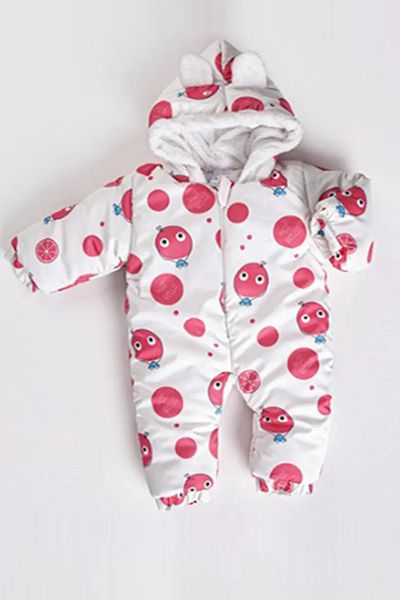 MAİBELLA New Trend Cute Orange Printed Jumpsuit for Baby Girl Boy - Winter Astronaut Jumpsuit with Ears and Zipper