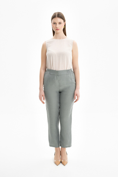 Aker Arka Bel Lastikli Keten Pantolon