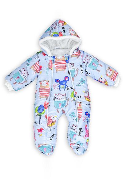 MAİBELLA New Bird and Mouse Printed - Hooded Zippered Winter Baby Jumpsuit