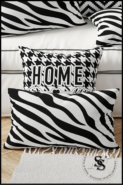 SasoHome Home Sweet Home și husă de pernă dreptunghiulară din 2 piese cu model zebră