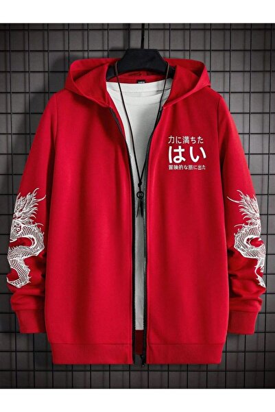 VESTIR BIEN Ejderha Baskılı Kırmızı Ceket