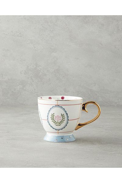 English Home White Retro Grids Bone China Mug - 460 ml