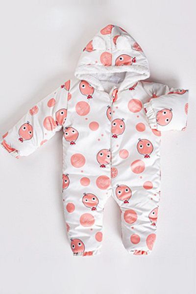 MAİBELLA New Trend Cute Orange Printed Jumpsuit for Baby Girl Boy - Winter Astronaut Jumpsuit with Ears and Zipper