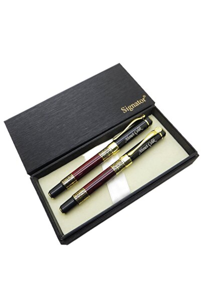 Signator ® ST209 Sedefli Lake Gold Bordo Kalem Seti - Dolma Kalem + Roller Ka...