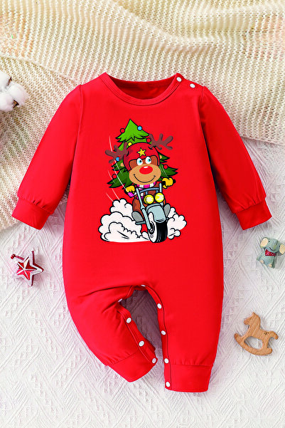 ADABEBEK New Year's Printed Biker Deer Baby Romper - 23244