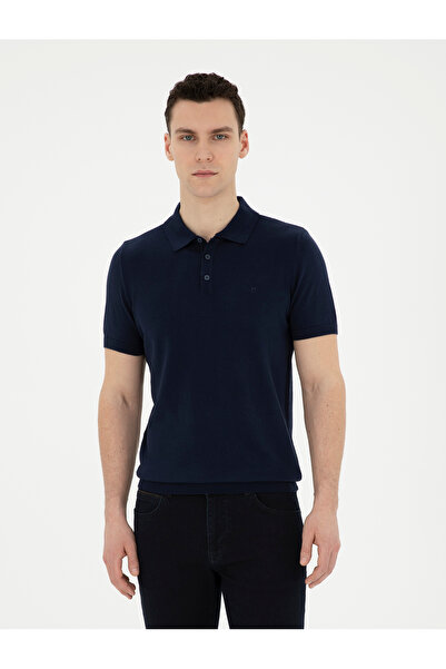 Pierre Cardin Lacivert Slim Fit Düğmeli Polo Yaka Triko Tişört 50294580-VR033
