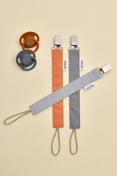 e&f Store Set of 3 Grey, Salmon, Striped Certified Cotton Baby Pacifier Chain - Strap