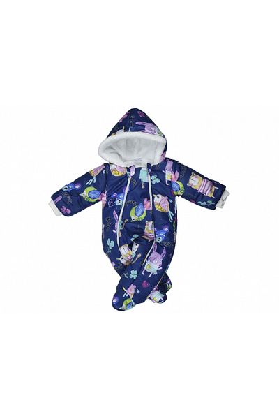 MAİBELLA New Bird and Mouse Printed - Hooded Zippered Winter Baby Jumpsuit