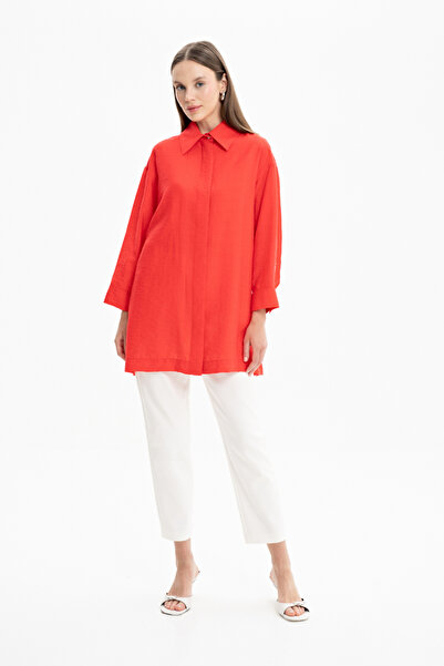 Aker Kare Dokulu Kumaş Belden Büzgülü Tunik