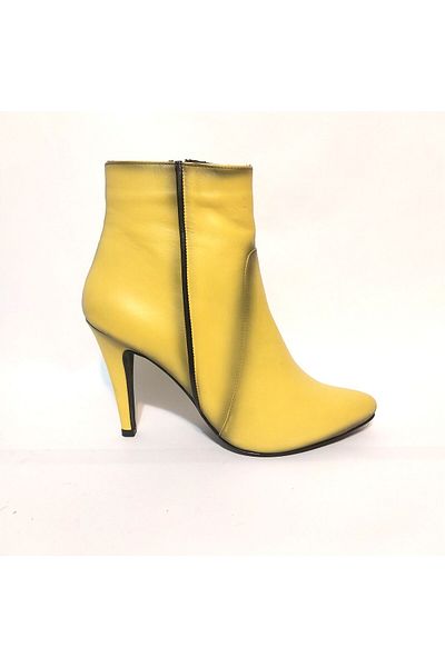 Mira Deri Genuine Leather Women's Boots with 10 cm Nail Heels - Yellow Trowel