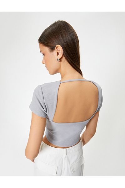 Koton Back Low-cut T-shirt Crop Short Sleeve Ribbed Slim Fit